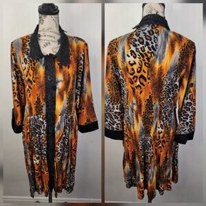 Pretty Angel Babydoll Midi Dress Sz L Silk Micro Pleats 3/4 Sleeves Animal Print